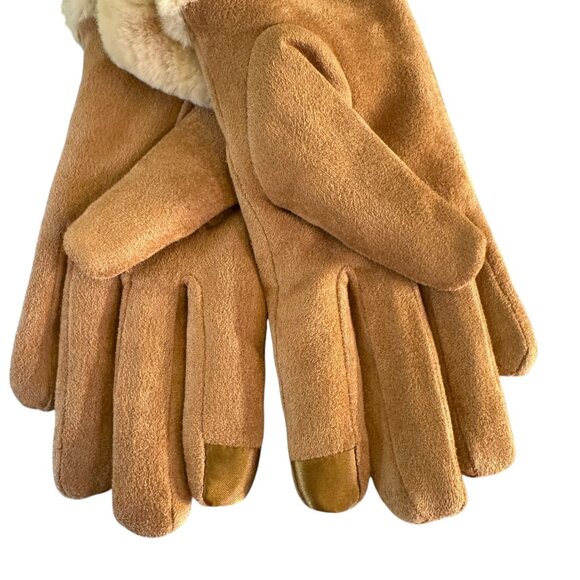 NWT!! Tian Womens Faux Fur Tan Winter Gloves Size M - Picture 3 of 6